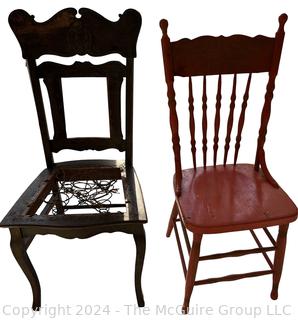 Two (2) Primitive Straight Back Chairs