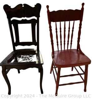 Two (2) Primitive Straight Back Chairs