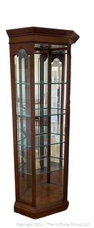 Five (5) Shelf Cherry Glass Lighted Curio Corner Cabinet. Measures 32w x 16d x 80h" 