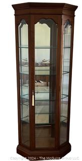 Five (5) Shelf Cherry Glass Lighted Curio Corner Cabinet. Measures 32w x 16d x 80h" 