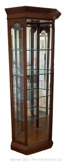 Five (5) Shelf Cherry Glass Lighted Curio Corner Cabinet. Measures 32w x 16d x 80h" 