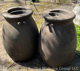 Two (2) Heavy Duty Plastic Rain Barrels for Water Recycling. 33" Tall 