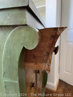 Folk Art Painted Oak Sleigh Dresser or Chest of Drawers with Center Cabinet.   Measures 39w x 23d x 40.5h"