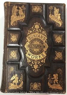 Group of Antique and Leather Bound Books Including Longfellow, N.V. Peal, Dickens, John Bunyan.