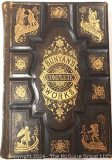 Group of Antique and Leather Bound Books Including Longfellow, N.V. Peal, Dickens, John Bunyan.