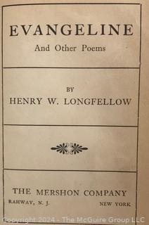 Group of Antique and Leather Bound Books Including Longfellow, N.V. Peal, Dickens, John Bunyan.