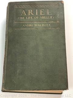 Four (4) Vintage Books Including Ariel Life of Shelley by Andre Maurois, Trans by D'Arcy, First Ed 1924, Early Math Primer, Shakespeare and Life Among the Savages