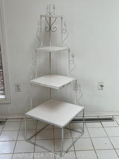 Four (4) Tier White Painted Metal Corner Etagere.  Second of two offered in this auction.