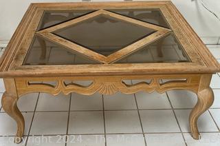 French Country Square Glass Panel Accent Coffee Table.  40" Square