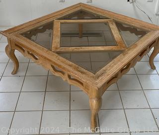 French Country Square Glass Panel Accent Coffee Table.  40" Square