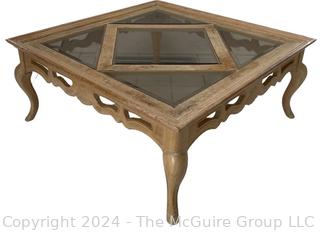 French Country Square Glass Panel Accent Coffee Table.  40" Square