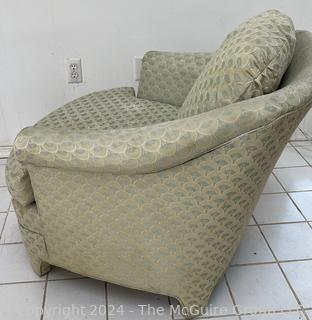 Upholstered Arm Chair. First of two being offered in this auction. Measures 33w x 30d x 29h"