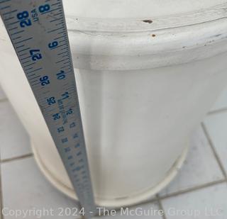 White Painted Drum End Table with Ship. 17 x 27"