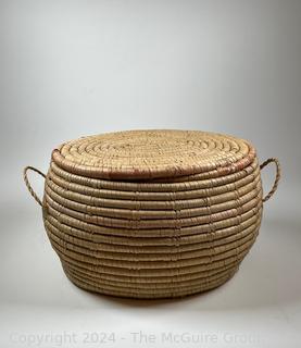 Inuit Sea Grass Lidded Basket. 12 x 21"