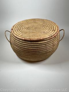 Inuit Sea Grass Lidded Basket. 12 x 21"