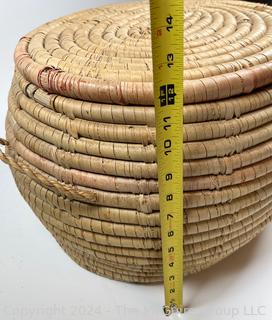 Inuit Sea Grass Lidded Basket. 12 x 21"