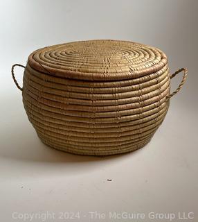 Inuit Sea Grass Lidded Basket. 12 x 21"