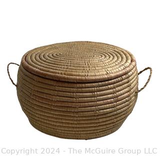 Inuit Sea Grass Lidded Basket. 12 x 21"