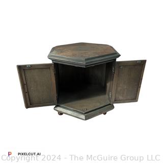 Hexagon End Table on Casters with Verdigris Finish. Second of two offered in this auction. 27 x 23 x 24h"