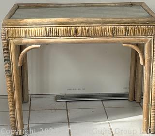 Whitewash Rattan with Glass Top Side Table.  28 x 20 x 23"