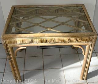 Whitewash Rattan with Glass Top Side Table.  28 x 20 x 23"