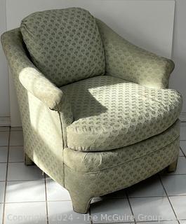 Upholstered Arm Chair. Second of two being offered in this auction. Measures 33w x 30d x 29h"