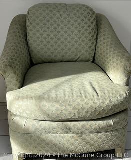 Upholstered Arm Chair. Second of two being offered in this auction. Measures 33w x 30d x 29h"