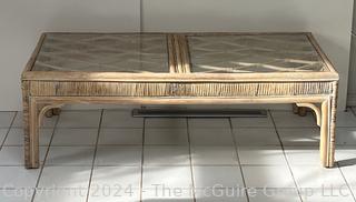 Whitewash Rattan with Glass Top Coffee Table. 50"L x 24"W x 16"H
