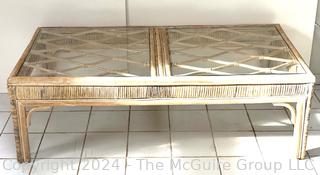 Whitewash Rattan with Glass Top Coffee Table. 50"L x 24"W x 16"H
