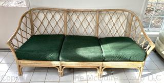 Bamboo Rattan Patio Sunroom Sofa. Measures 76.5w x 28d x 33h"