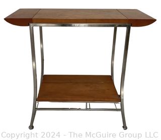 Contemporary Teak and Metal Side Table or Stand. Measures 14.5 x 8 x 29"