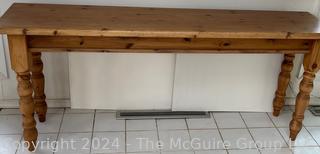 Contemporary Knotty Pine Console Table.  16" x 72" x 32"