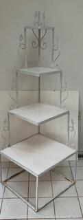 Four (4) Tier White Painted Metal Corner Etagere.  First of two offered in this auction. 56" tall