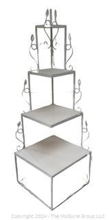 Four (4) Tier White Painted Metal Corner Etagere.  First of two offered in this auction. 56" tall