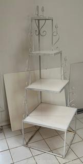 Four (4) Tier White Painted Metal Corner Etagere.  First of two offered in this auction. 56" tall