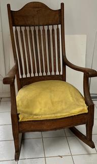 Primitive Hand Made Rocking Chair with Upholstered Seat