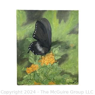 Stretch Framed Oil on Canvas of Butterfly Signed by Local Artist Mildred Kemp.  20" x 24"