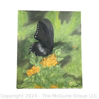 Stretch Framed Oil on Canvas of Butterfly Signed by Local Artist Mildred Kemp.  20" x 24"