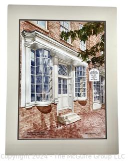 Unframed Matted Watercolor of "The Apothecary Shop", Old Town, Alexandria, VA Signed by Artist by Chris Krupinski 1989  24" x 18"