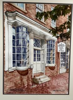 Unframed Matted Watercolor of "The Apothecary Shop", Old Town, Alexandria, VA Signed by Artist by Chris Krupinski 1989  24" x 18"