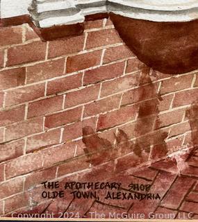 Unframed Matted Watercolor of "The Apothecary Shop", Old Town, Alexandria, VA Signed by Artist by Chris Krupinski 1989  24" x 18"