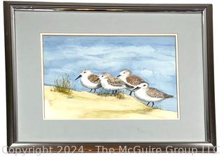 Framed Under Glass Watercolor of Sea Birds. 18" x 22" 