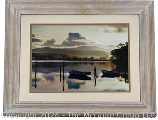 Framed Under Glass Photograph of Lake at Sunset. 20 x 24"