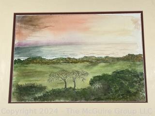 Framed Under Glass Watercolor of Landscape Signed by Falls Church Artist Mildred Kemp 1994.  18 x 23"