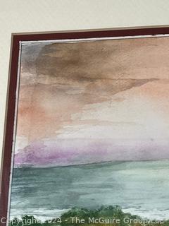 Framed Under Glass Watercolor of Landscape Signed by Falls Church Artist Mildred Kemp 1994.  18 x 23"