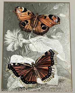 1970's Pair of Framed Under Glass Foil Butterfly Prints. 13" x 18"