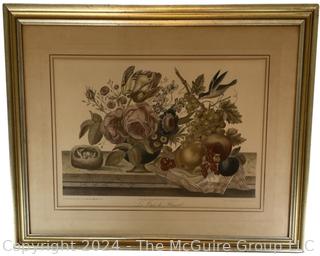 Framed Under Glass Aquatint Still Life Titled  "Le Vase De Fleural". 22.5" x 28.5"