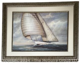 Framed Under Glass Print of Sailboat by Ruane Manning. 26 x 32"