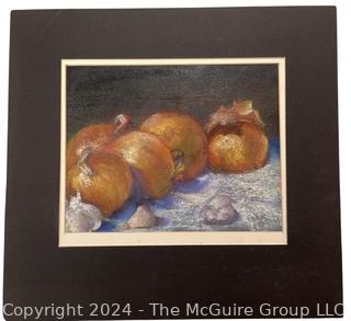 Unframed Oil on Board Still Life of Garlic and Onions Signed by Artist Cook. 13" x 14" 