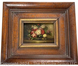 Framed Oil on Board of Floral Still Life Signed by Artist Barnard. 6 x 8"